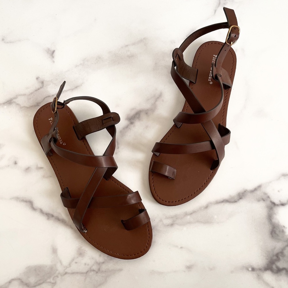 Pierre Dumas Brown Strappy Flat Sandals Size 8